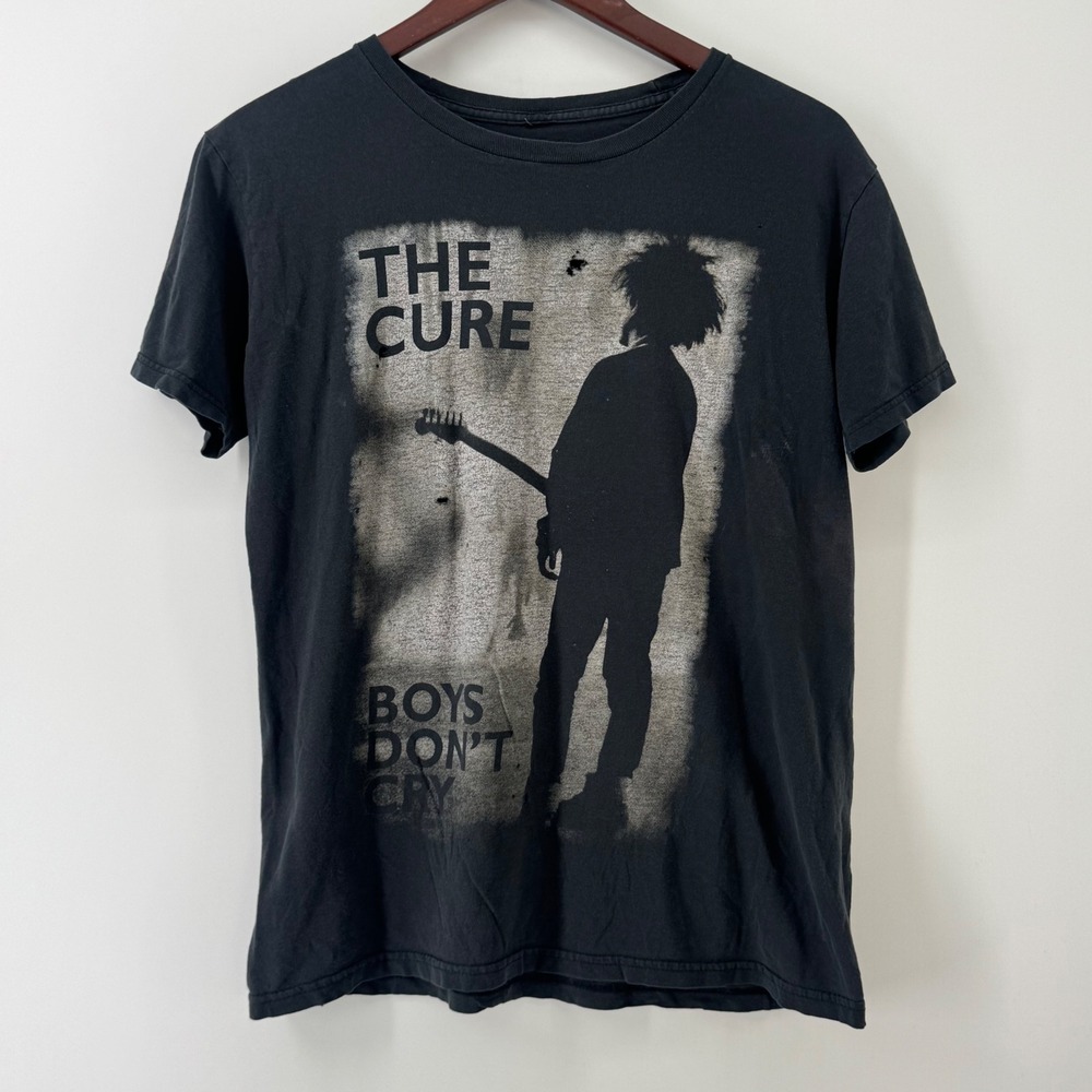 The Cure Boys Don't Cry Distressed Graphic T-Shirt Black Rock Band Tee Mens M